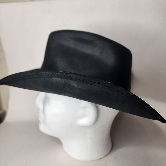 Vintage Wilsons Cowboy Hat Black Leather Outback Western USA Made Size Large - Picture 3 of 11